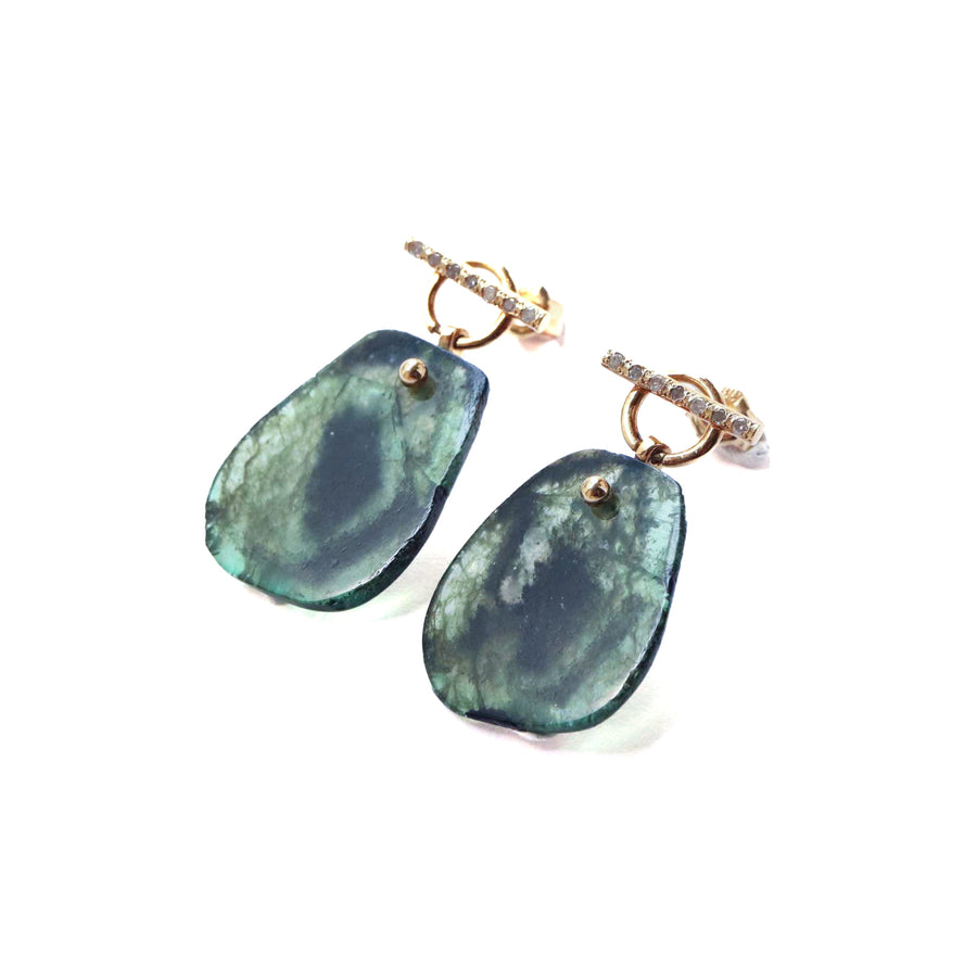 Mantel Pierced Earring - Emerald / Diamond -