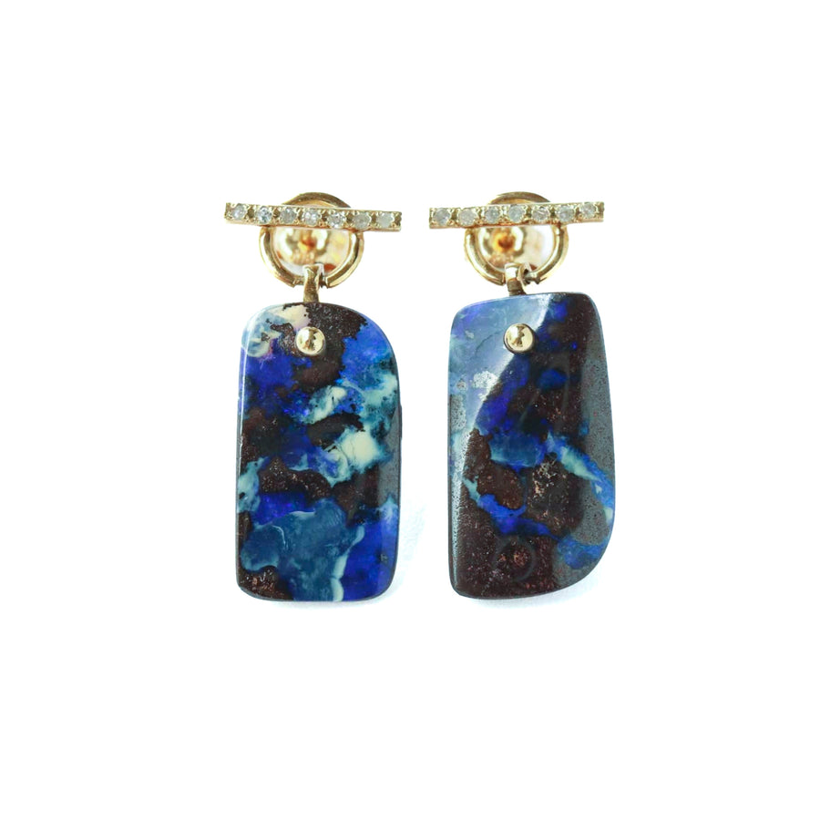 Mantel Pierced Earring - Boulder Opal / Diamond -