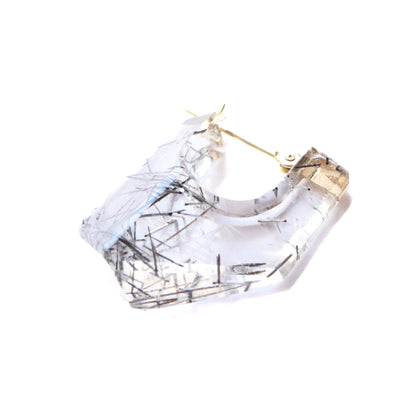 Rock Pierced Earrings - Tourmalinated Quartz -