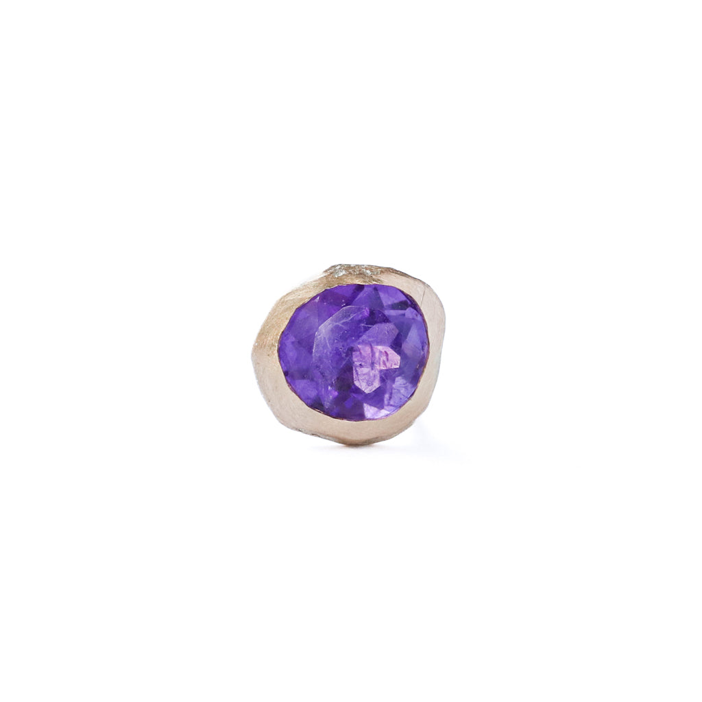 Rough collet Pierced Earring - Amethyst -