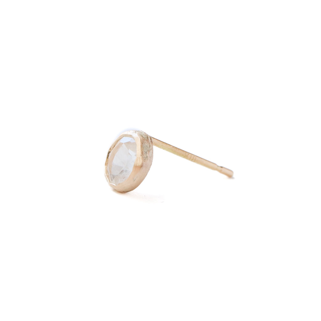 Rough collet Pierced Earring - Rainbow Moonstone -