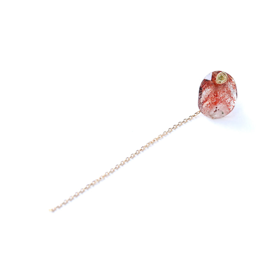 Flat Pierced Earring - Strawberry Quartz -