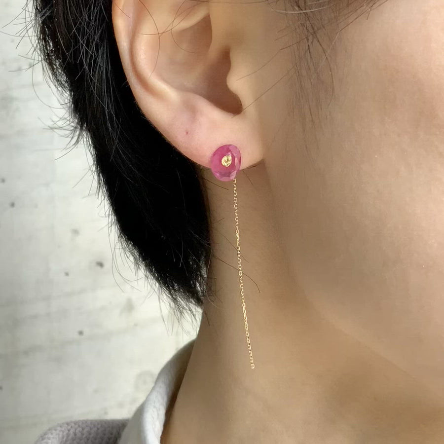Flat Pierced Earring - Ruby -