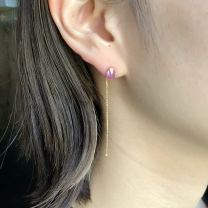 Flat Pierced Earrings - Pink Star Sapphire -