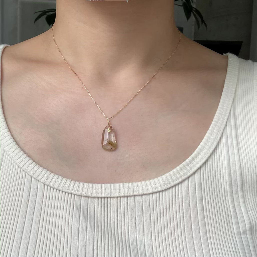 Flat Necklace Top - Golden Rutilated Quartz -