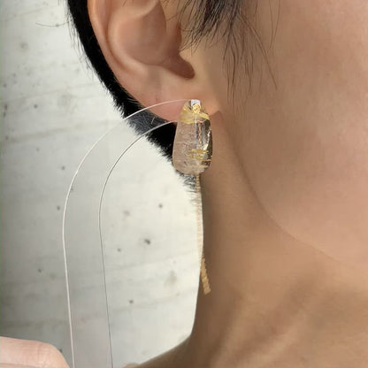 Flat Pierced Earrings - Golden Rutilated Quartz -