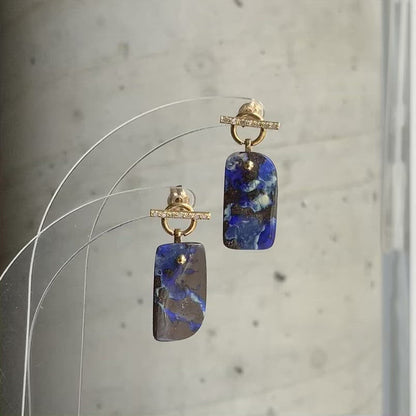 Mantel Pierced Earrings - Boulder Opal / Diamond -
