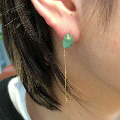 扁平穿孔耳环 - 祖母绿 -