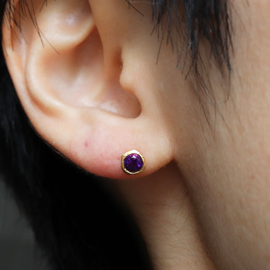 Rough collet Pierced Earring  - Amethyst -