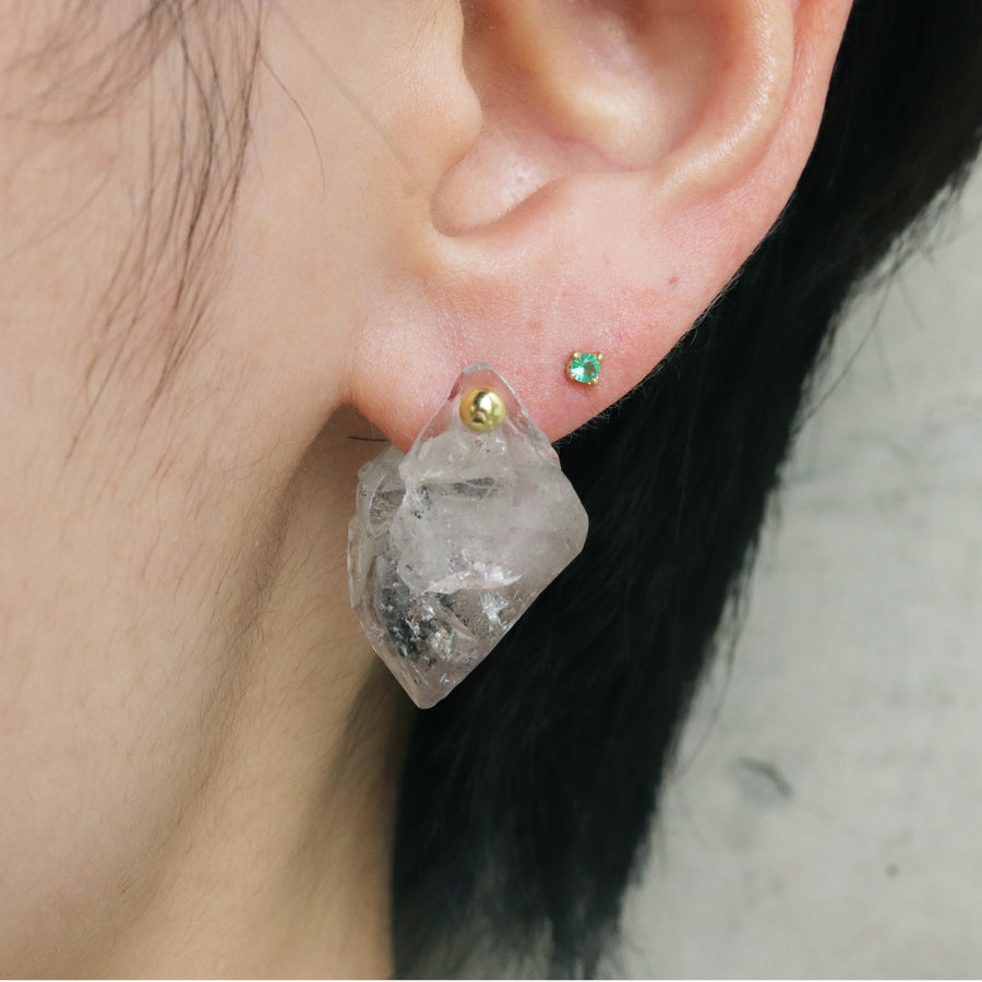 Prong Pierced Earring - Emerald -