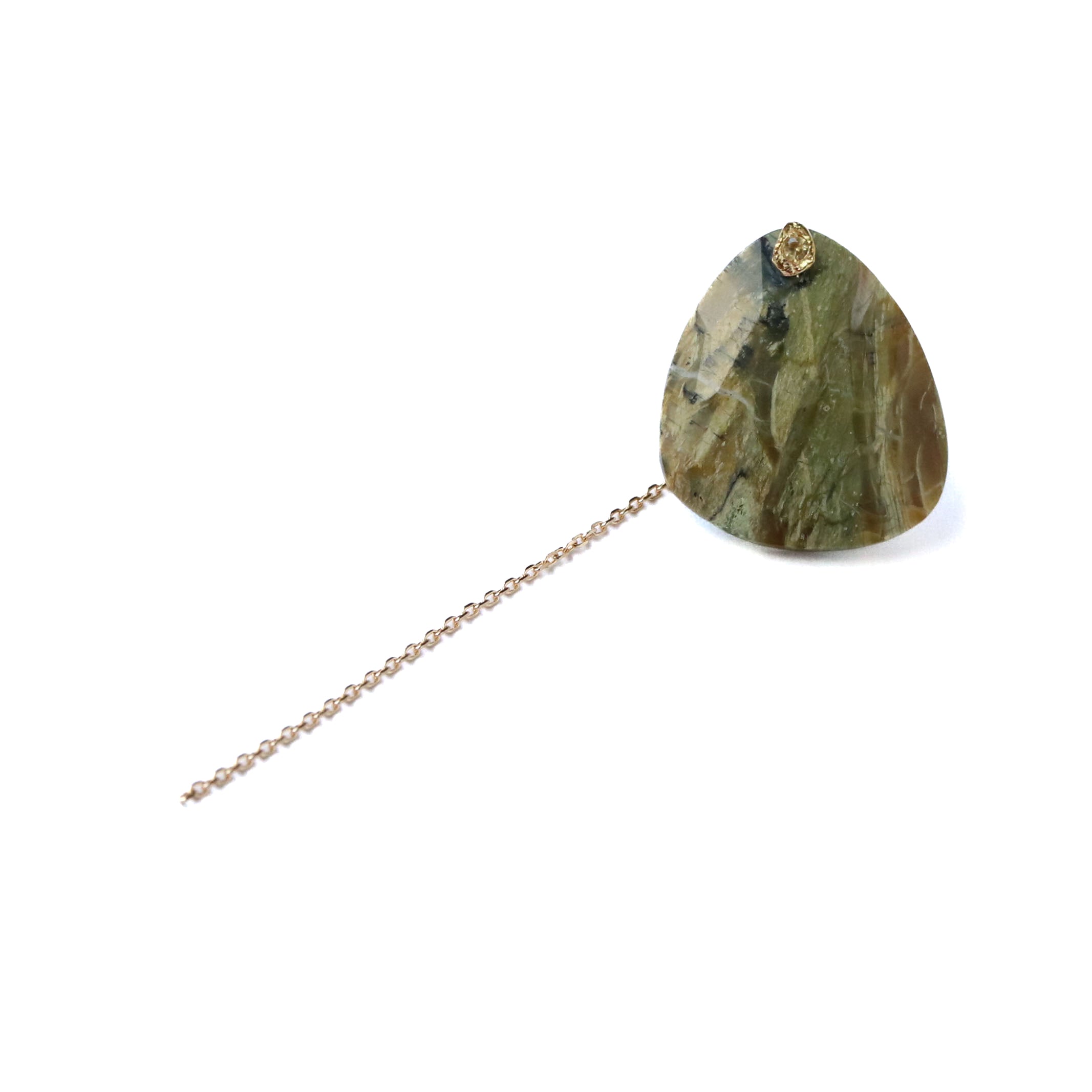 Flat Pierced Earring - Green Opal -