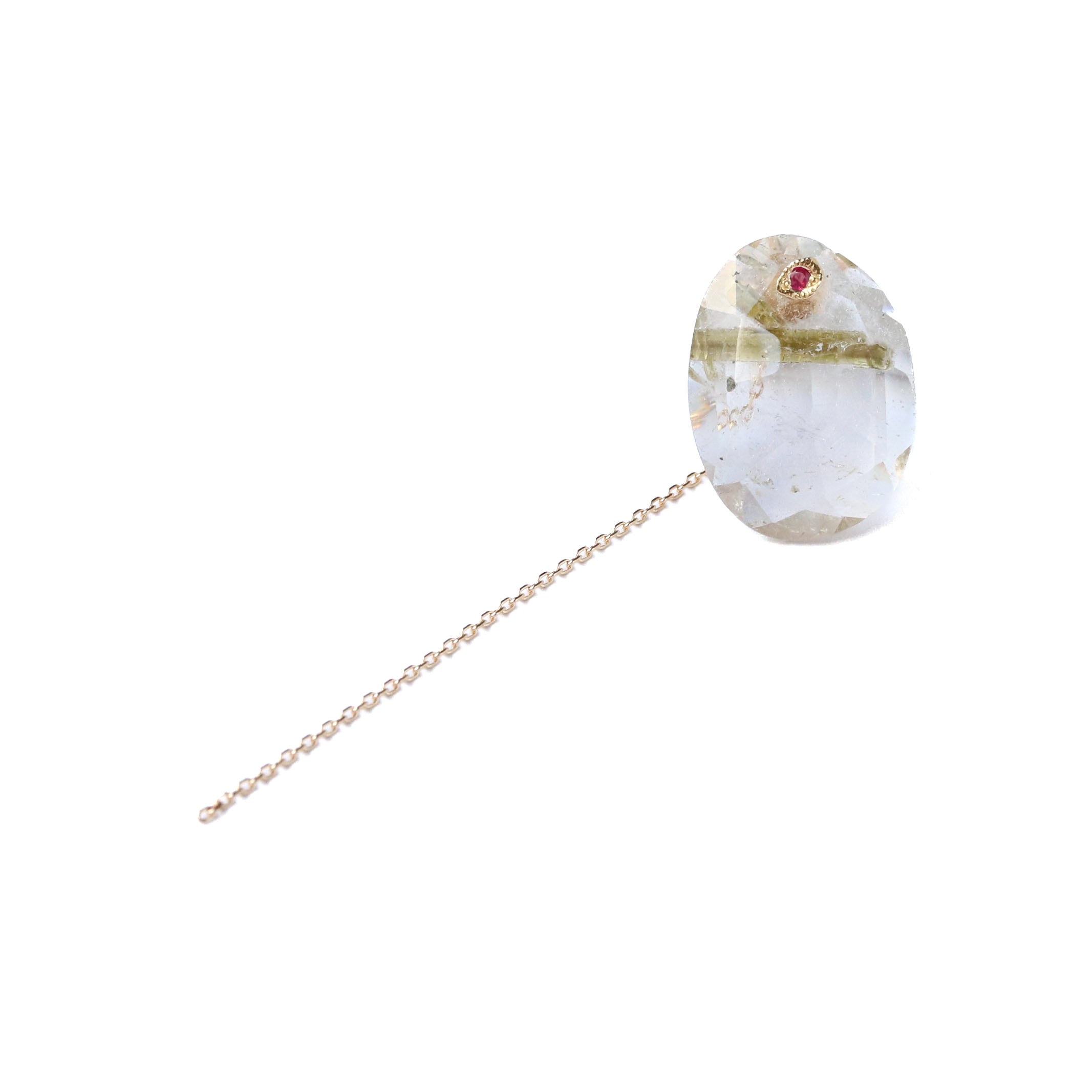 Flat Pierced Earring - Copper Rutilated Quartz -