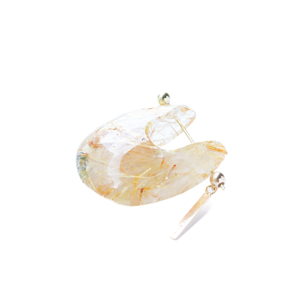 Rock Pierced Earring - Golden Rutilated Quartz -