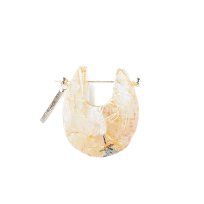 Rock Pierced Earring - Golden Rutilated Quartz -