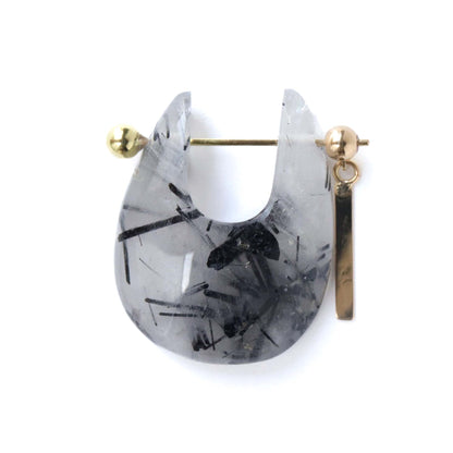 Rock Pierced Earring - Tourmalinated Quartz -