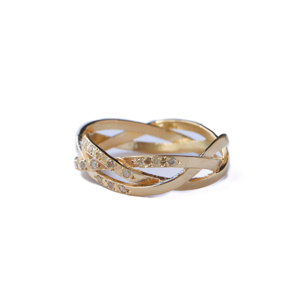 String Ring Half Diamond - K18YG-